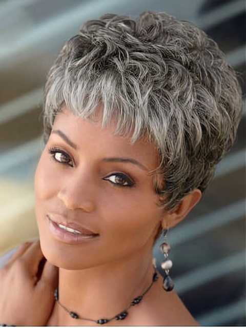 Great Curly Short Synthetic Grey Wigs