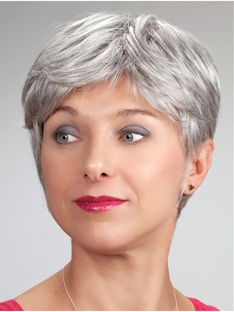 Short Monofilament Synthetic Straight Elderly Lady Wig