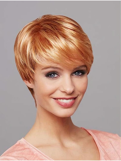 Short Blonde 8" Straight Synthetic Mono Wig