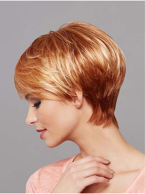 Short Blonde 8" Straight Synthetic Mono Wig