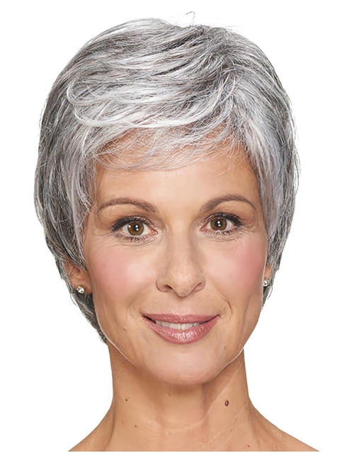 Short Grey Straight 8inch Cheap Classic Lace Front Synthetic Wig