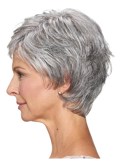 Short Grey Straight 8inch Cheap Classic Lace Front Synthetic Wig