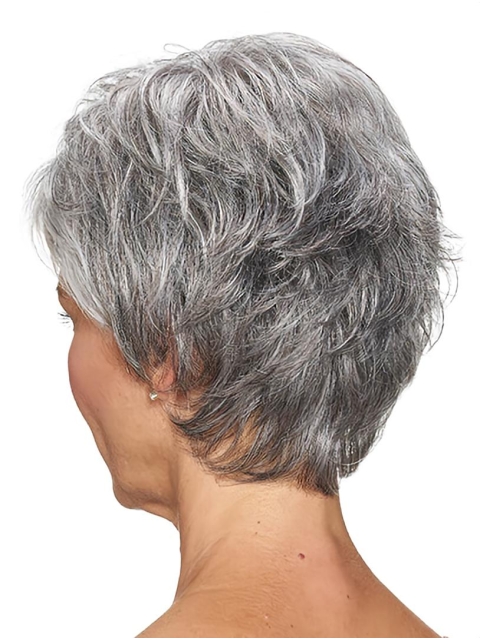 Short Grey Straight 8inch Cheap Classic Lace Front Synthetic Wig