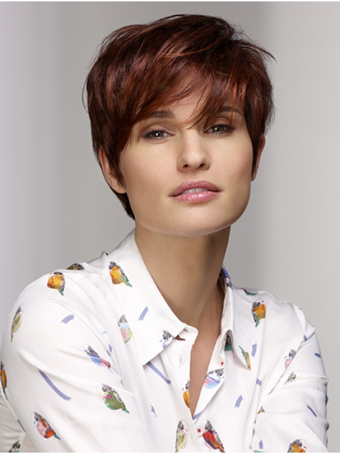 100% Hand-tied 8Inch Short Straight Auburn  Synthetic Wigs With Bangs On Sale