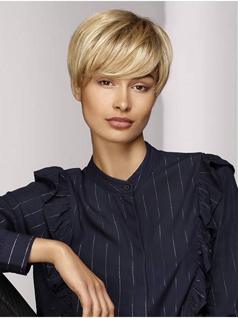 High Quality 8Inch Short Straight Capless Blonde With Bangs Synthetic Wigs