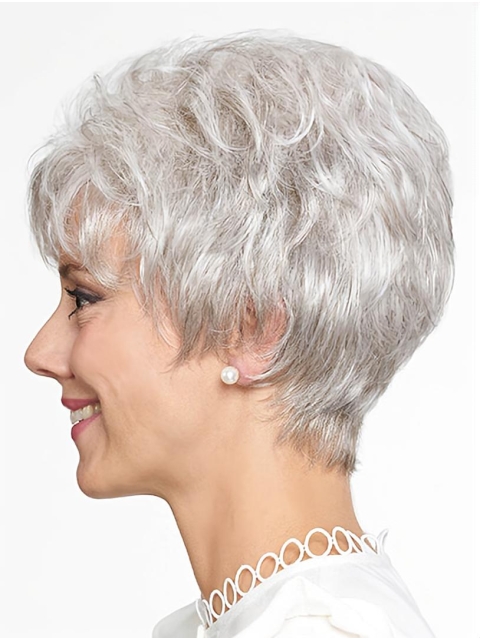 Natural Looking Short Grey Straight 8Inch Grey Wigs For Older Women