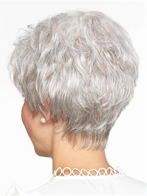 Natural Looking Short Grey Straight 8Inch Grey Wigs For Older Women