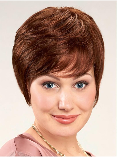 High Quality Short Auburn With Bangs Straight Synthetic Lace Front Wigs For Women 