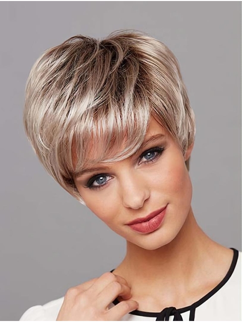 New Arrival Synthetic Platinum Blonde Straight 8" Layered Lace Front Wigs 