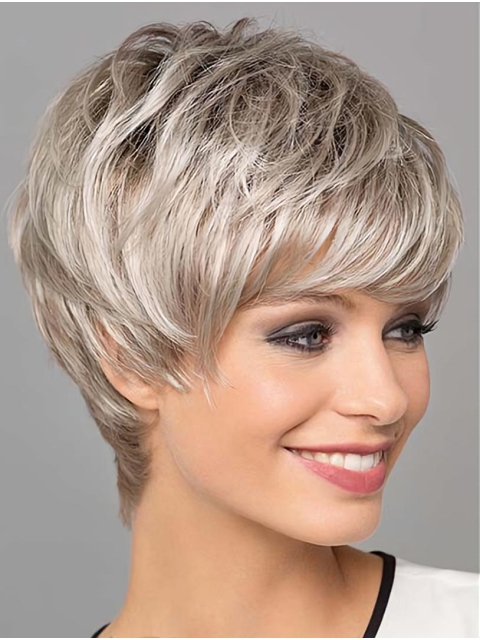 New Arrival Synthetic Platinum Blonde Straight 8" Layered Lace Front Wigs 