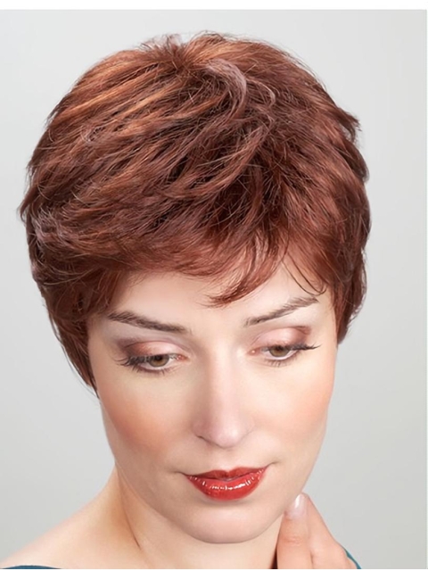 Fashion Short Copper 8Inch Straight Synthetic Monofilament Heat Resistant Wigs