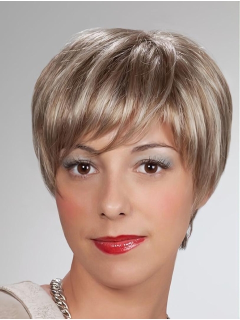 Short Blonde Pixie Cut 8Inch Straight Synthetic Mono Wigs For Older Women