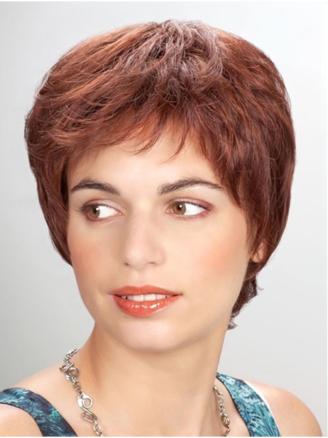 Top Quality Short Auburn 8Inch Straight Synthetic Mono Wigs