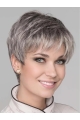 Natural Looking Short Grey 8Inch Straight Synthetic Mono top Synthetic Wigs