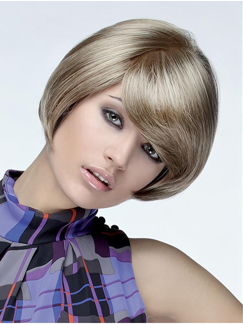 8" Short Straight Monofilament Blonde Bobs Synthetic Hair Wigs