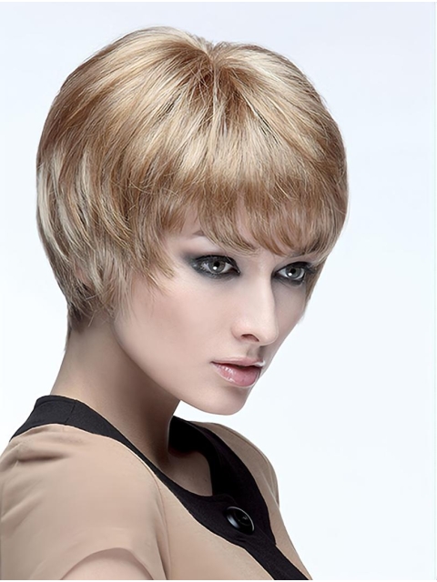 8" Short Straight Monofilament Blonde Boycuts Synthetic Wig