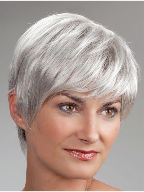 Short Monofilament Synthetic Straight Best Wigs For Elderly Lady