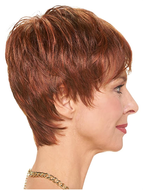 Red Straight Short Layered Cheap Monofilament Wigs