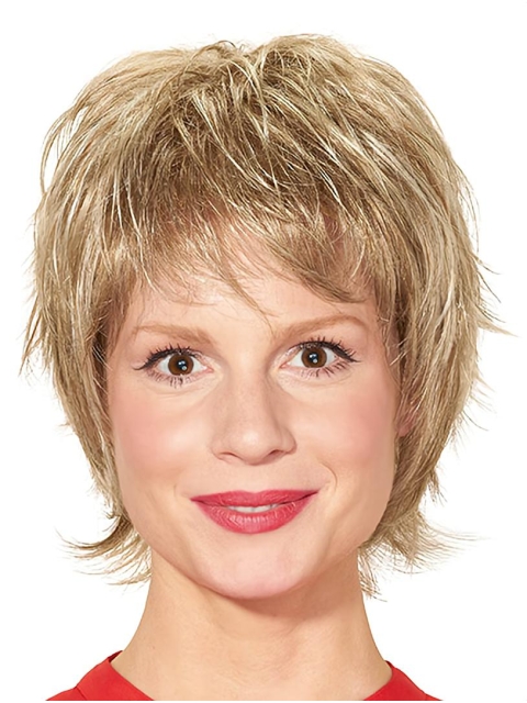 Blonde Straight Short Layered Ready To Wear Monofilament Wigs