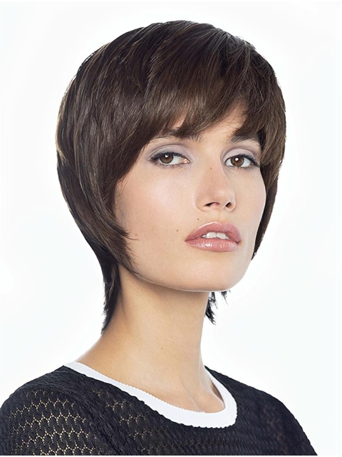 8" Straight Short Layered Human Hair Wig