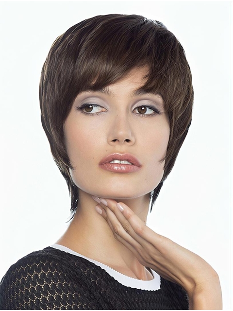 8" Straight Short Layered Human Hair Wig