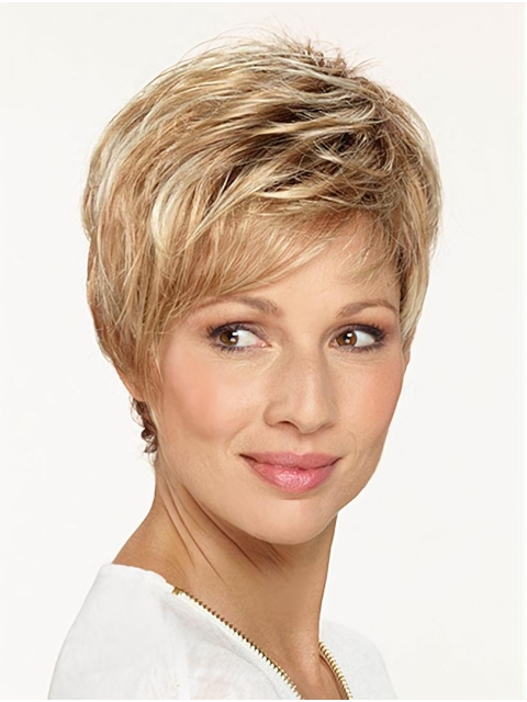 Straight Boycuts Capless 8" Blonde Good Quality Synthetic Wigs