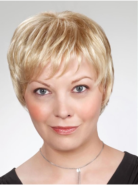 8" Blonde Short Layered Straight Synthetic Wigs