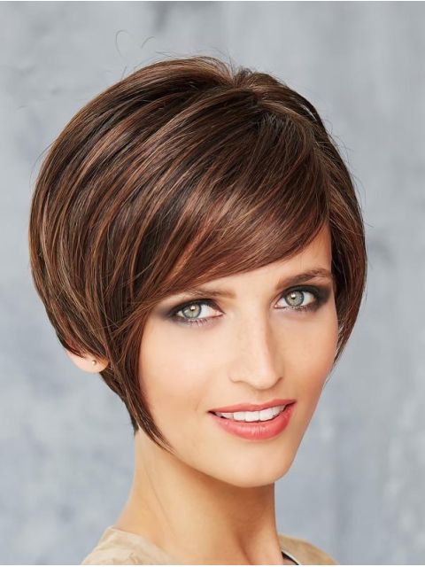 Monofilament Brown Synthetic 8" Short Bob Style Wigs