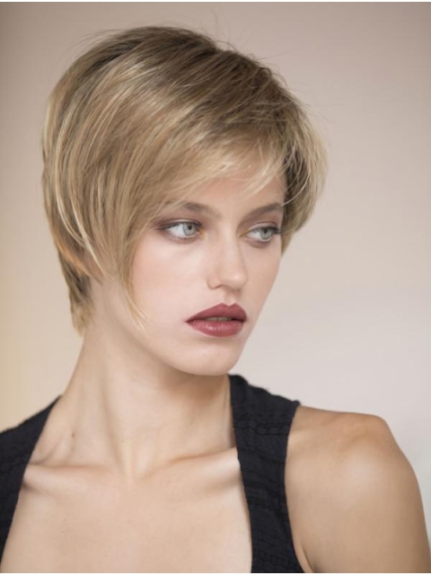 Monofilament 8" Straight Short Human Hair Wigs