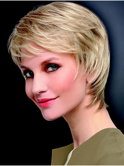 8" Straight Monofilament Synthetic Layered Short Wigs