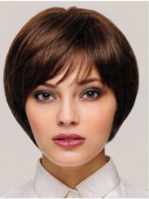 8" Straight Monofilament Synthetic With Bangs Womens Short Wigs