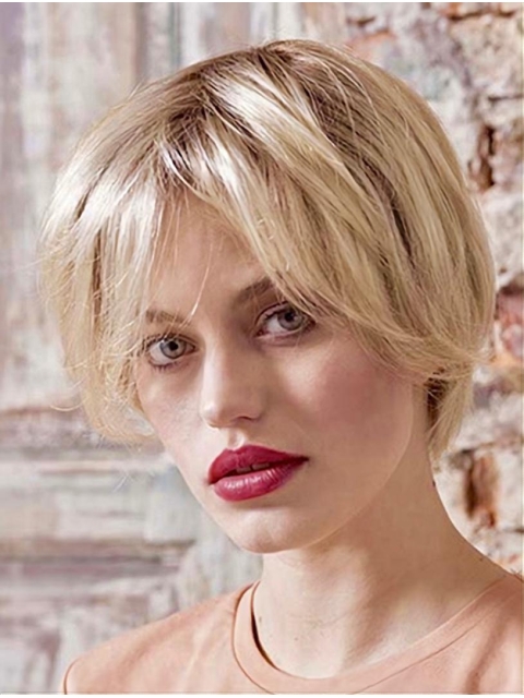 Platinum Blonde Straight 8" Synthetic Bobs Ladies Monofilament Wigs