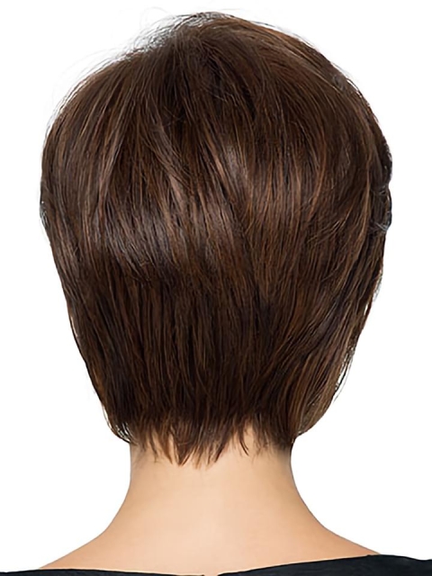 8" Straight Brown With Bangs Short Wigs