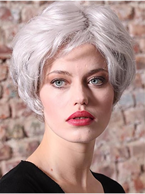 Synthetic 8" Straight Short Grey Women Classic Wig