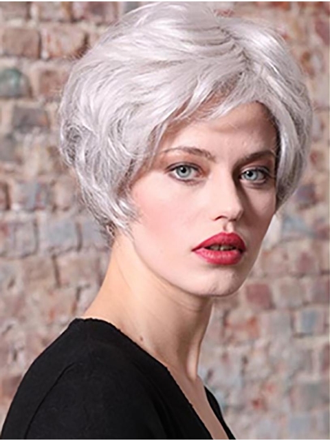 Synthetic 8" Straight Short Grey Women Classic Wig