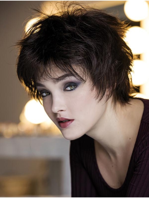 Straight Black 8" Layered Capless Hairstyles For Short Hair