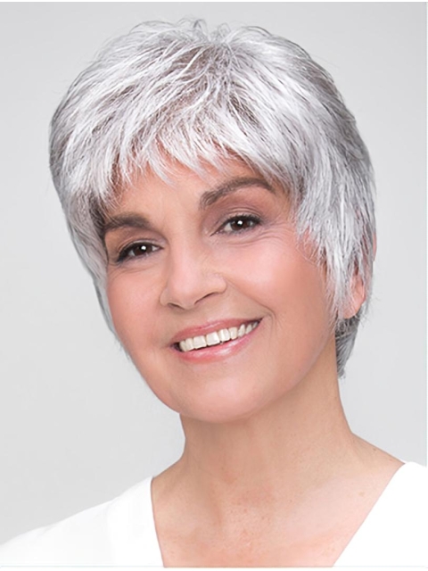 100% Hand-tied Grey Short Straight 8" Boycuts Synthetic Wigs Good Quality