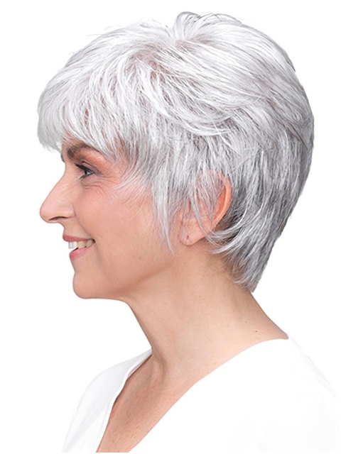 100% Hand-tied Grey Short Straight 8" Boycuts Synthetic Wigs Good Quality