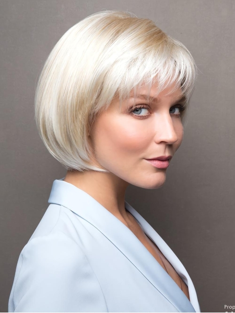 Platinum Blonde Short Straight Bob Realistic Capless Wigs