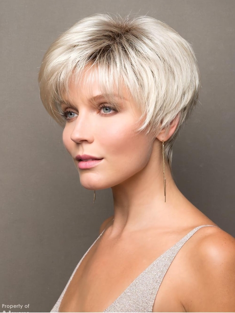 Capless Straight 4" Platinum Blonde Synthetic Short Wigs