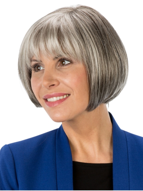 8" Short Straight Affordable Monofilament Grey Wigs