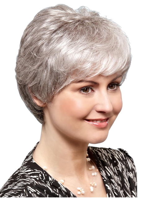 8" Short Straight Ideal 100% Hand-tied Grey Wigs