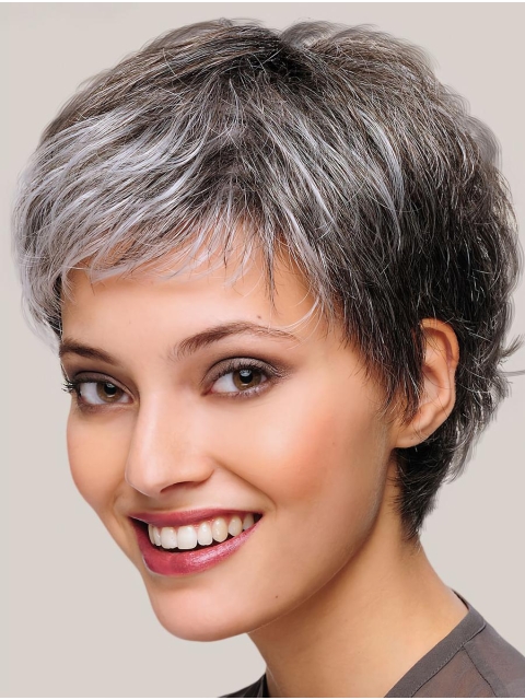 8" Short Straight Beautiful Monofilament Grey Wigs