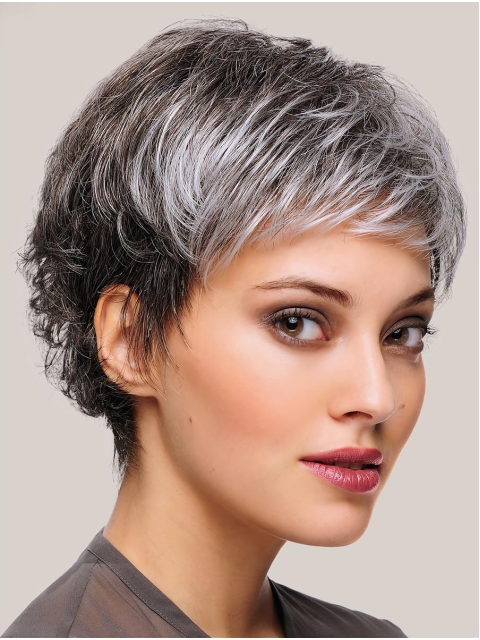 8" Short Straight Beautiful Monofilament Grey Wigs