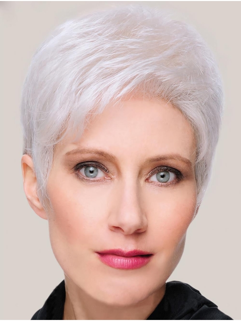 8" Short Straight Sleek Monofilament Grey Wigs