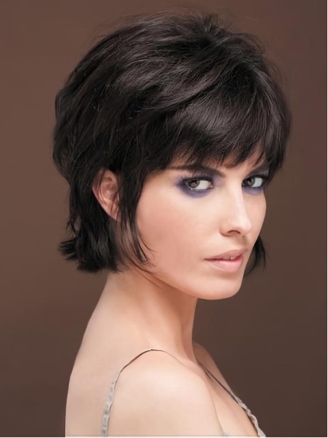 Refined Black Straight Short Human Hair Wigs