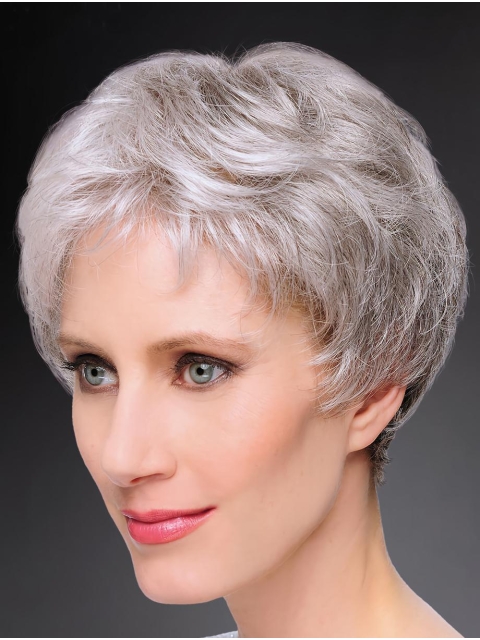 8" Short Straight Durable 100% Hand-tied Grey Wigs