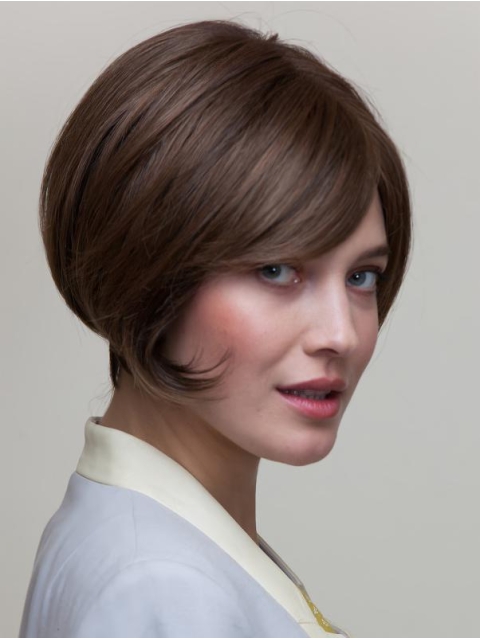 8" Short Brown Straight Natural Bob Wigs