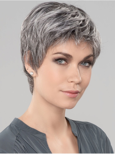 Straight Short 6" Monofilament Style Grey Wigs