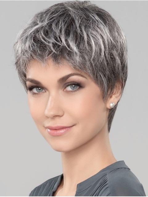 Straight Short 6" Monofilament Style Grey Wigs